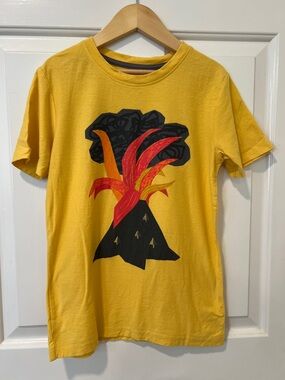 Tea Collection Yellow Volcano Graphic Tee with Red & Black Accents